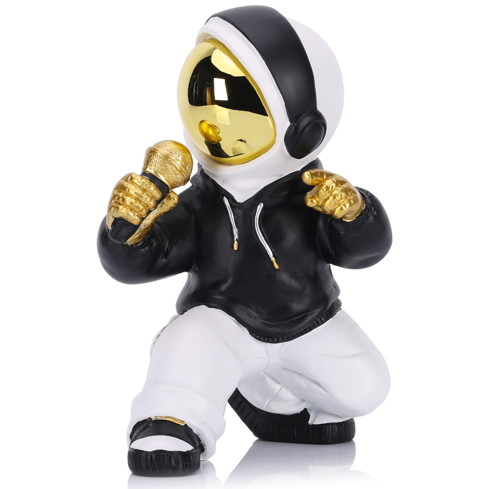 LCCCK Astronaut Figurine Spaceman Sculpture Black Gold Astronaut Statue Child Gifts Ornament Room Decor for Men,Home and Crafts Desktop Accessories Tabletop Decoration, Living Room, Office, Bookshelf