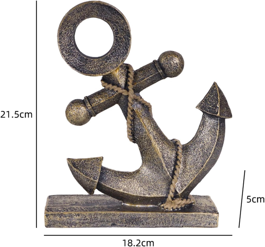 Anchor Sculpture Coastal Decor Nautical Boat Statue Art Ship Theme Retro Style Home Office Desktop Shelf Decoration Crafts Resin Ornament (Golden)