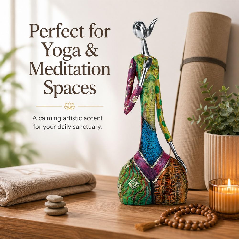 Minimalist Abstract Yoga Art Woman Statues and Sculptures, Creative Full-Color Oil Painting Art Female Statue, Modern Living Room Room Porch Centerpieces Bookcase Entryways Desktop Decor Crafts