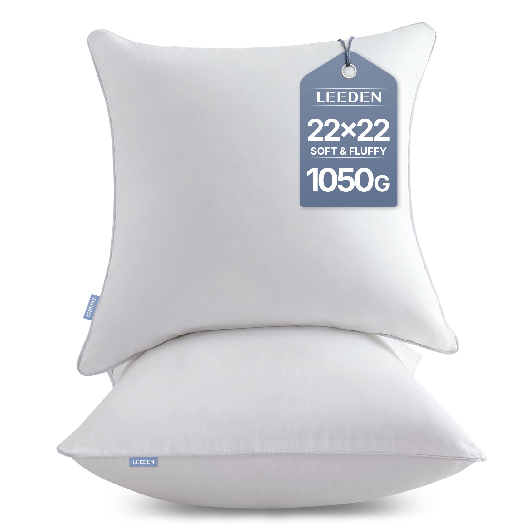 Leeden 18 x 18 Pillow Inserts (Set of 2) - Throw Pillow Inserts with 100% Cotton Cover - 18 Inch Square Decorative Pillows for Sofa, Couch, Bed and Home Decor