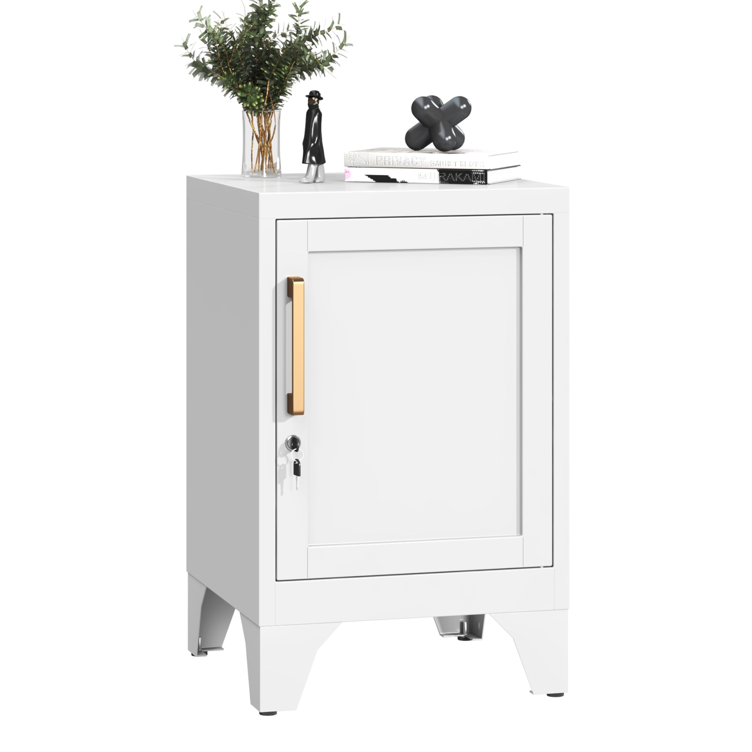 Metal Locker Nightstand,Modern End Table with Storage Nighstands with Adjustable Shelf,Feet Bedside Tables,2-Tier Night Stand Easy Assembly for Home,Office,Garage,School-Black