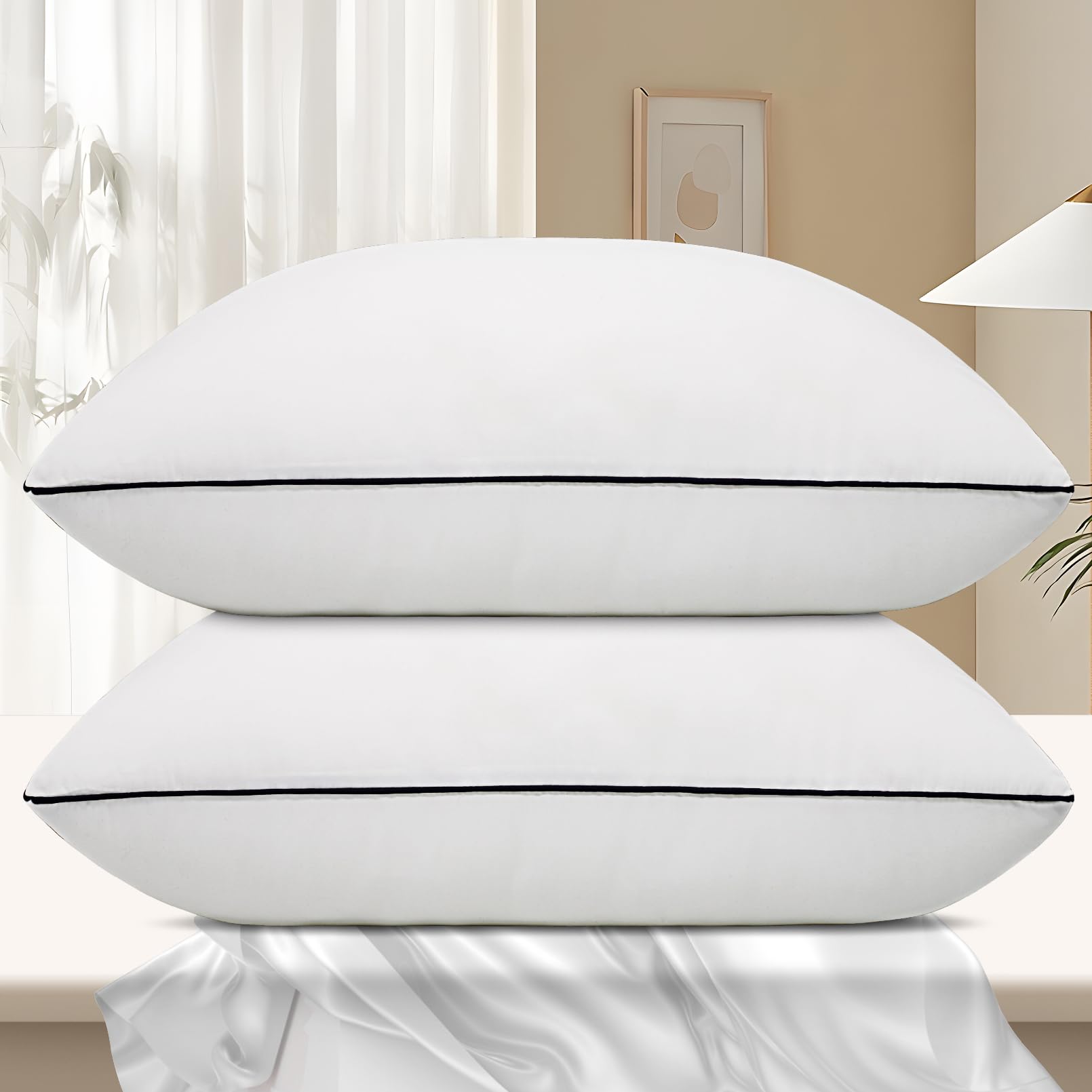 Vorouhals Hotel Collection Bed Pillows for Sleeping 4 Pack Standard Size Cooling Pillows Set of 4 for Back, Stomach or Side Sleepers, Super Soft Down Alternative Microfiber Filled Pillows