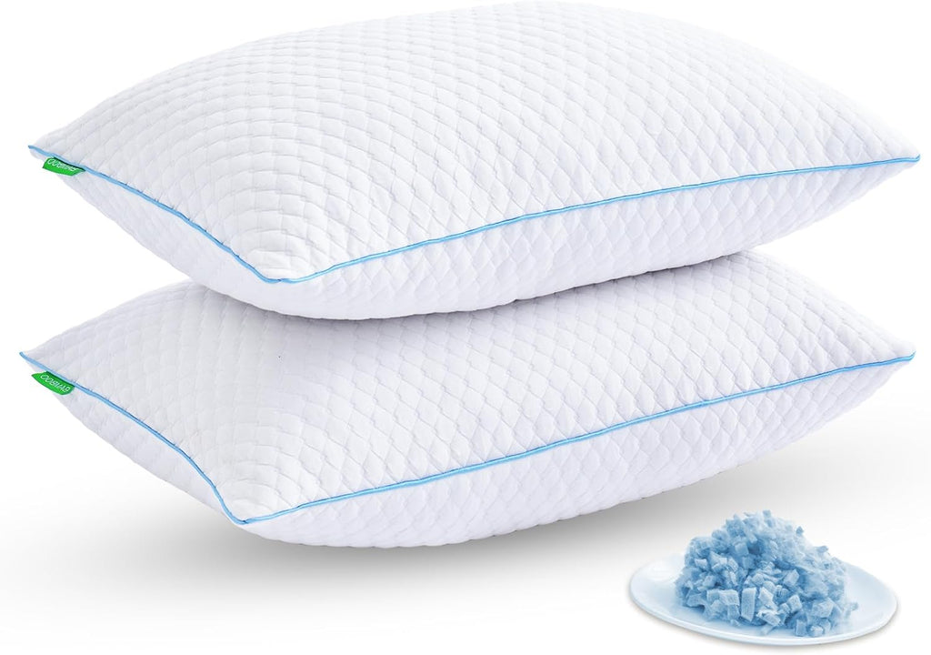 Shredded Memory Foam Pillows for Sleeping 2 Pack - Cooling Bed Pillows Standard Size Set of 2 - Firm Pillow for Side and Back Sleepers Adjustable Gel Pillow with Removable Cover