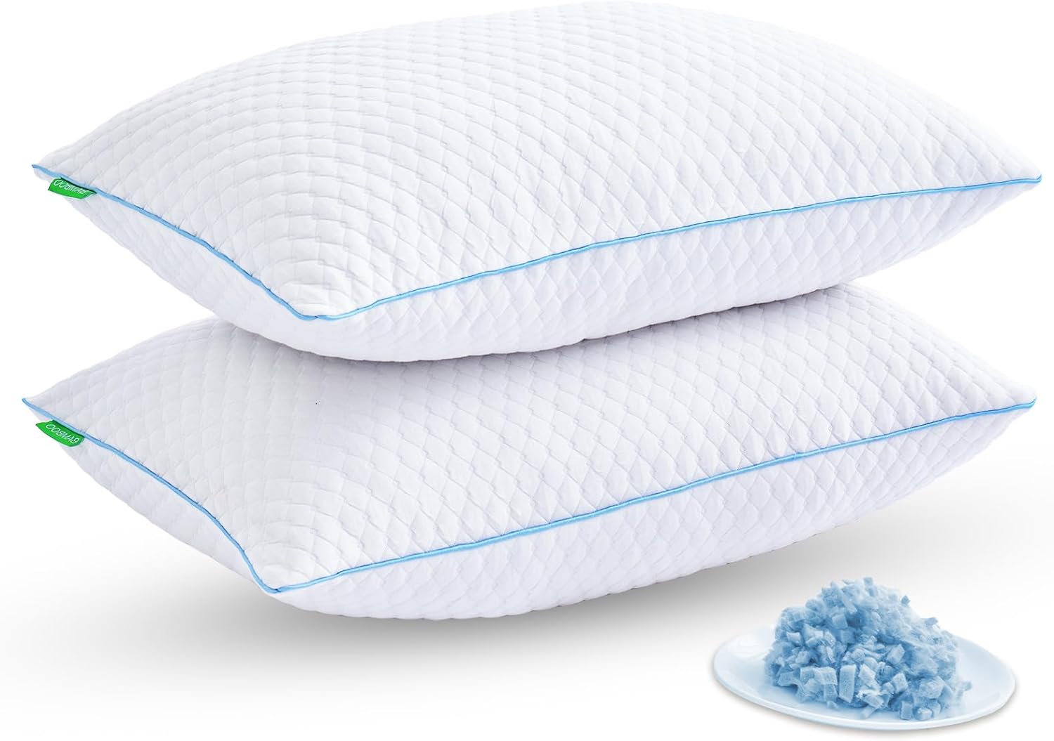 Shredded Memory Foam Pillows for Sleeping 2 Pack - Cooling Bed Pillows Standard Size Set of 2 - Firm Pillow for Side and Back Sleepers Adjustable Gel Pillow with Removable Cover