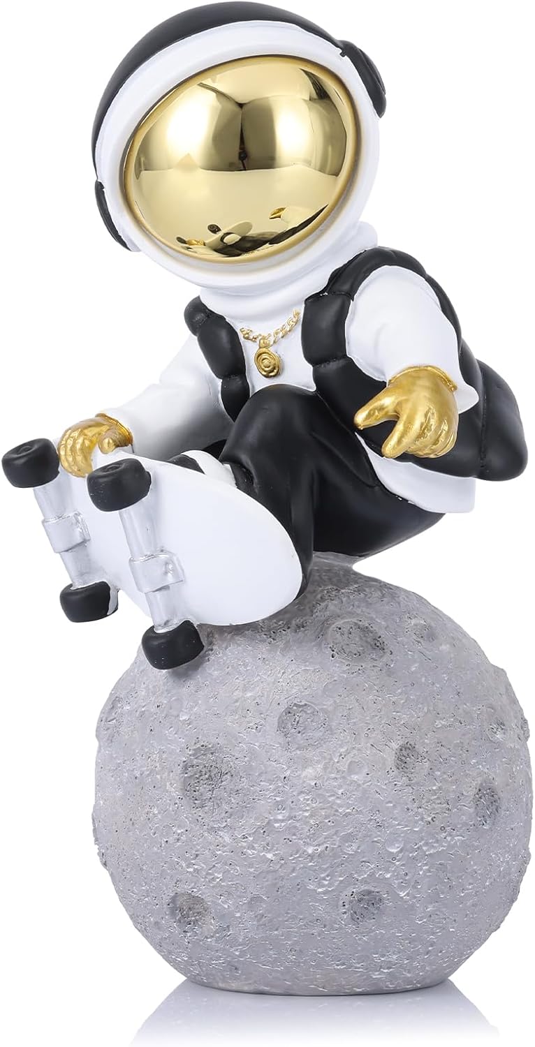 LCCCK Astronaut Figurine Spaceman Sculpture Black Gold Astronaut Statue Child Gifts Ornament Room Decor for Men,Home and Crafts Desktop Accessories Tabletop Decoration, Living Room, Office, Bookshelf