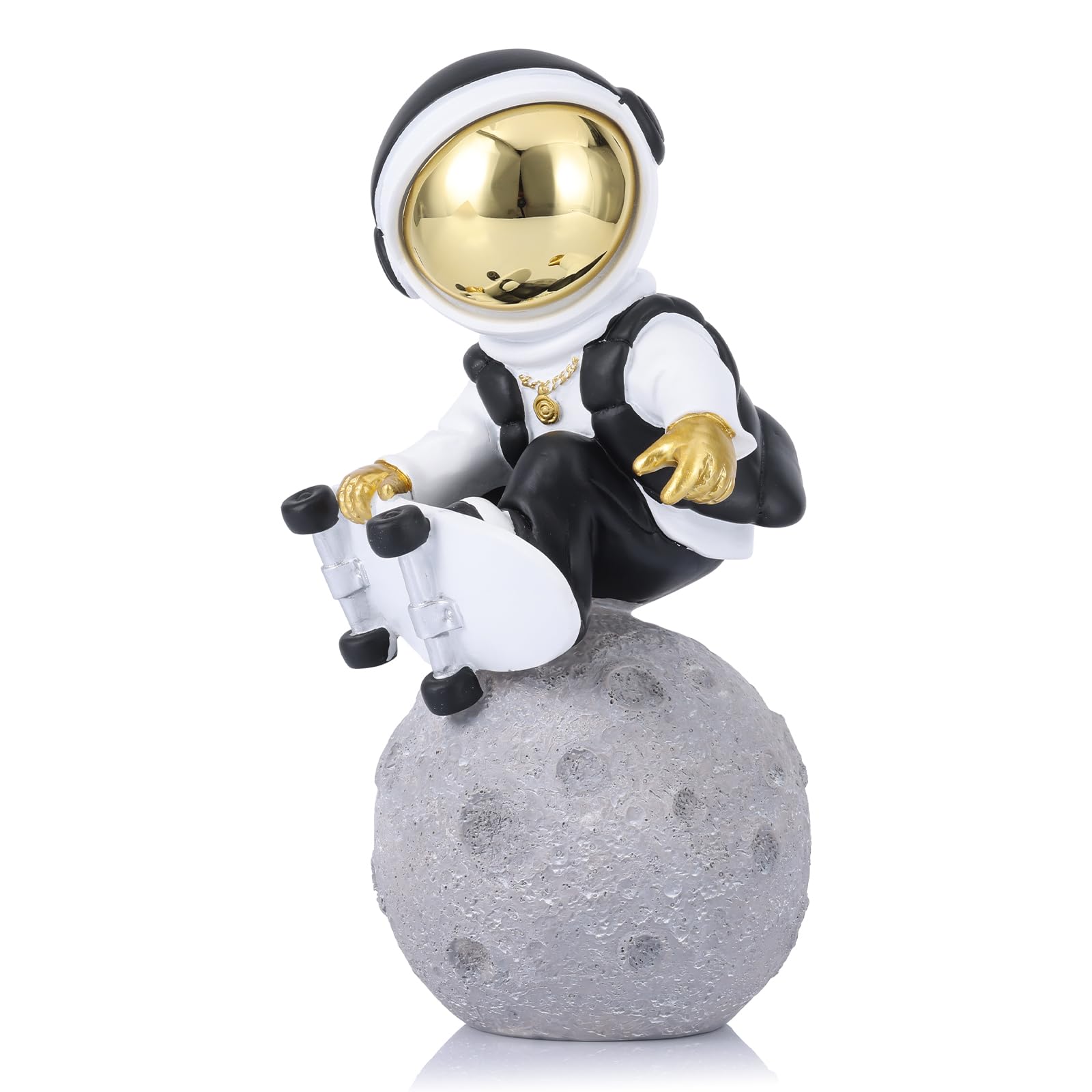 LCCCK Astronaut Figurine Spaceman Sculpture Black Gold Astronaut Statue Child Gifts Ornament Room Decor for Men,Home and Crafts Desktop Accessories Tabletop Decoration, Living Room, Office, Bookshelf