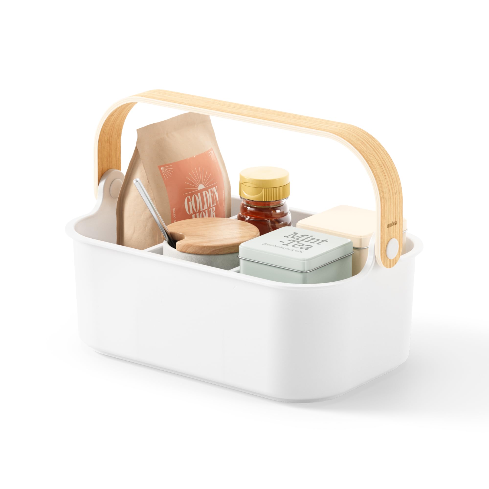 Umbra Bellwood Multipurpose Caddy Organizer with Handle, Desk, Makeup, Dorm Caddy, Kitchen Cabinet Organizer, Natural/White