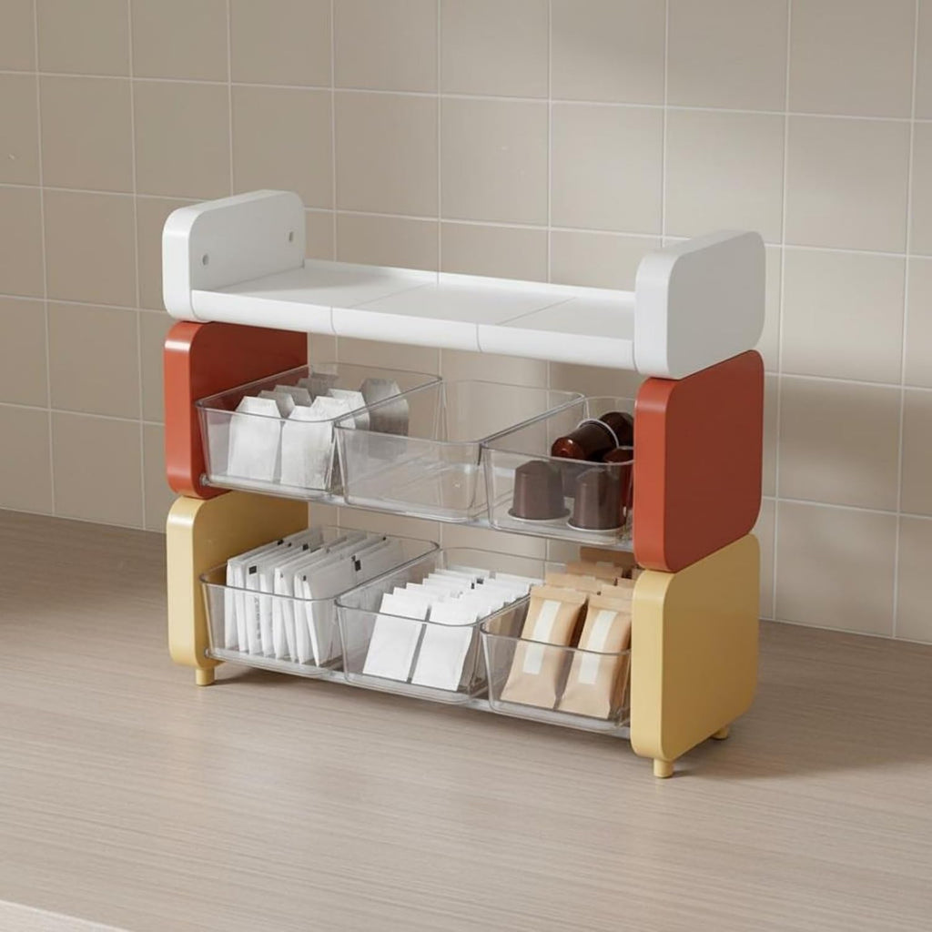Multi-Tier Tea Packet Organizer Large Capacity Multi-Tier Coffee Bar Organizer Adjustable Tilt Kitchen Accessory for Office, Cream, Cream