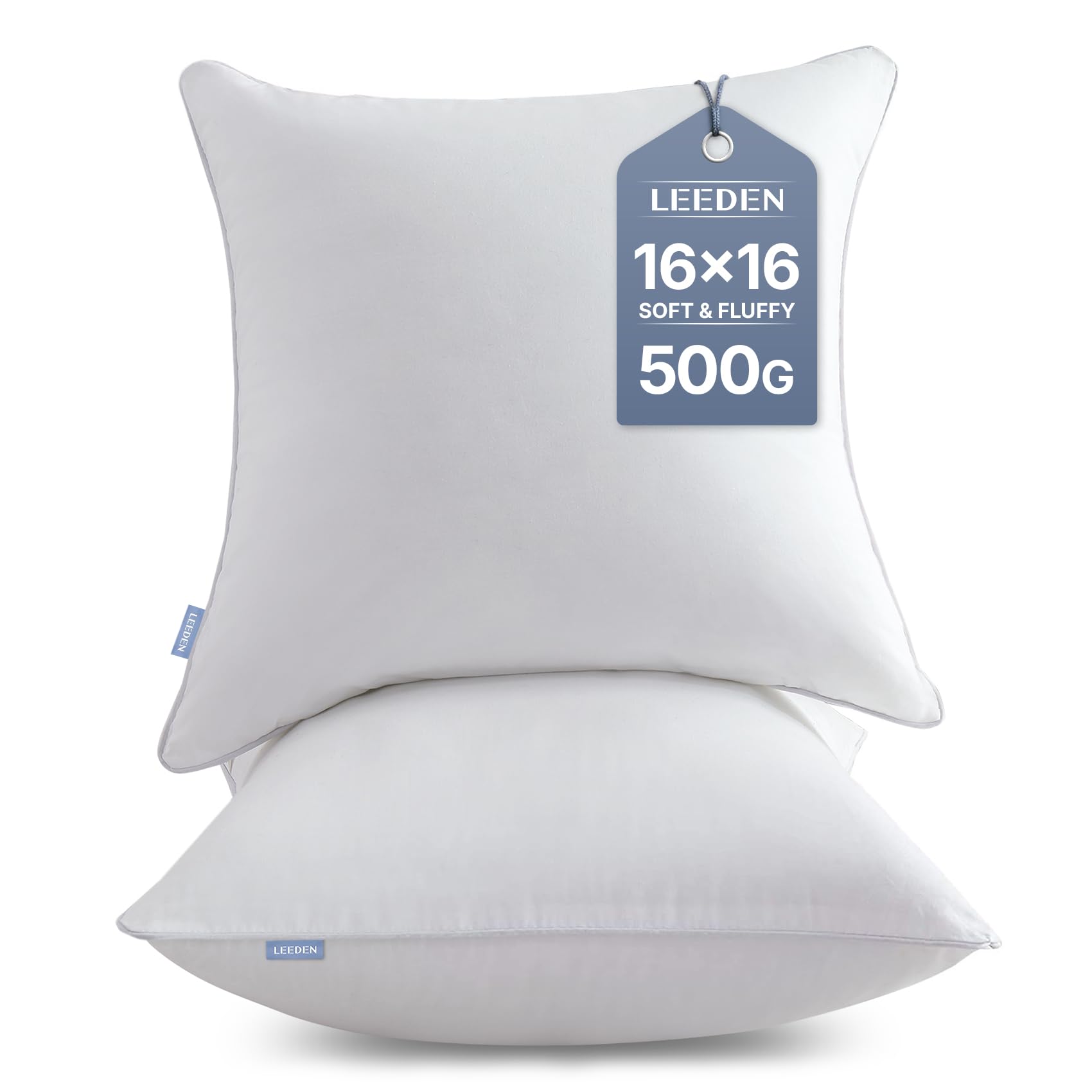 Leeden 18 x 18 Pillow Inserts (Set of 2) - Throw Pillow Inserts with 100% Cotton Cover - 18 Inch Square Decorative Pillows for Sofa, Couch, Bed and Home Decor