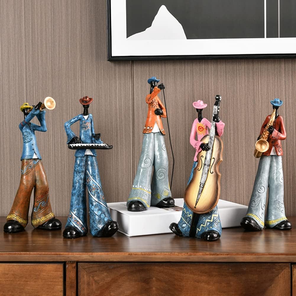 WAYUTO Home Decor Statues Abstract Character Band Ornaments Vintage Sculpture Creative Resin Figurines Desktop Crafts Art Decor Statuettes for Living Room Wine Cabinet Bookcase 5PCS