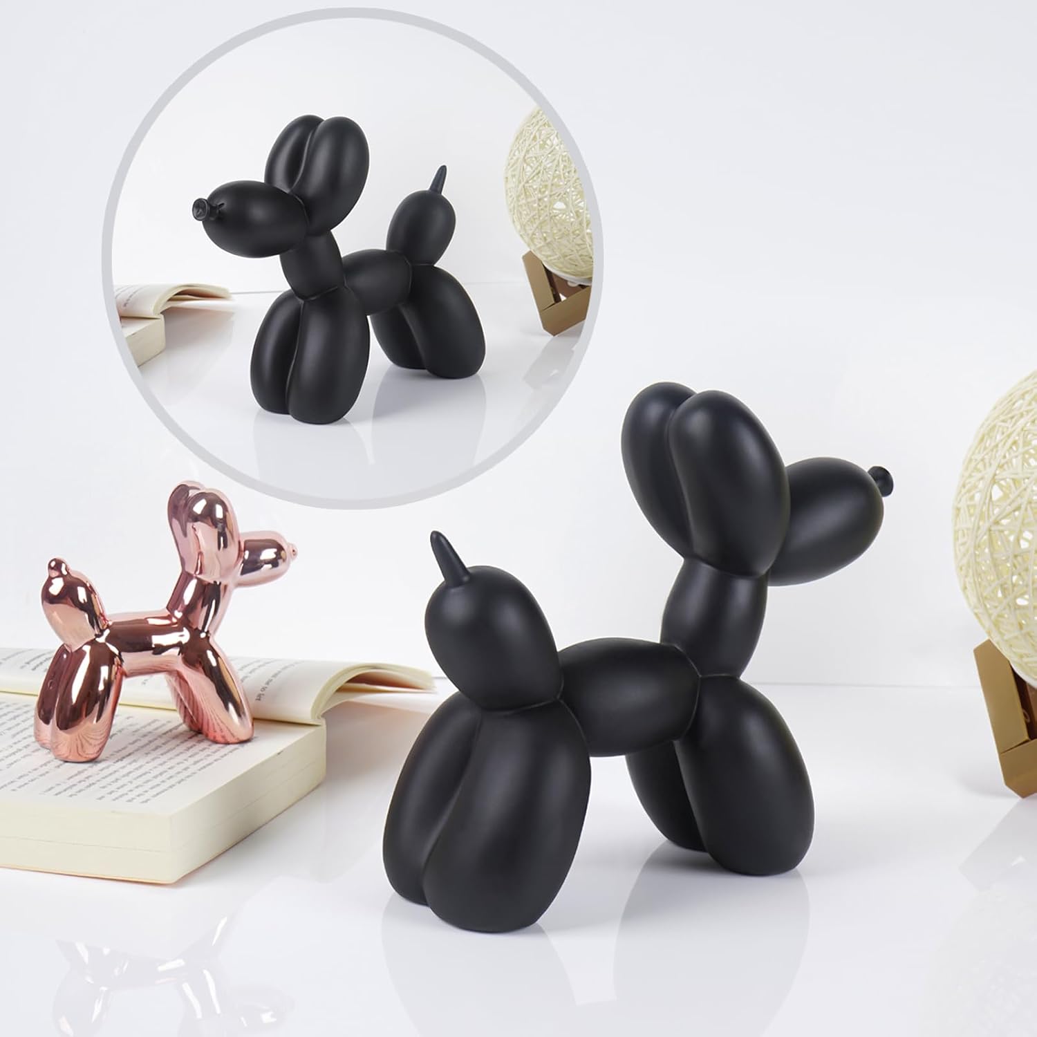 Notakia Creative Black Balloon Dog Decor Statue Crafts Living Room Decor Desktop Decorations,Handmade Modern Small Shelf Animal Statue Ornament Home Decor (Big Pure Black)