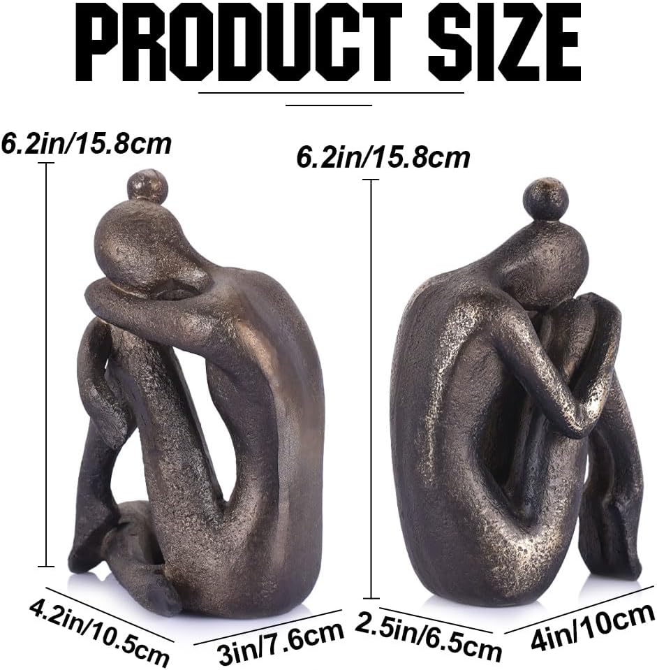 2-Piece Thinker Girl Decorative Bookends, Non-Skid Resin Book Stoppers