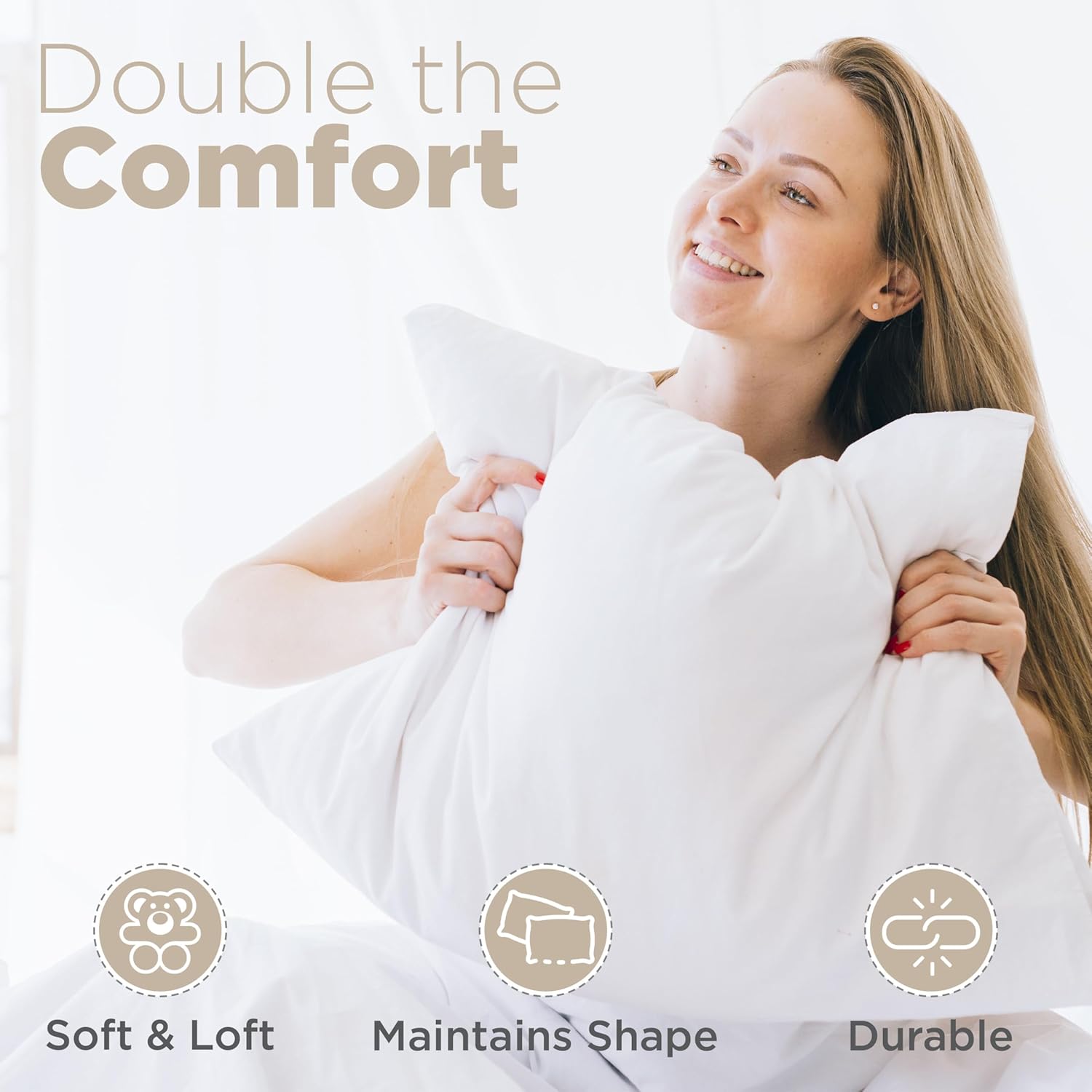 White Standard Bed Pillow Insert - Premium Polyester Cotton Blend - Down Alternative Fill - Pillows 2 Pack for Side,Back or Stomach Sleepers - Soft & Cozy Standard Pillow (Standard,White)