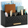 dreampossible Brown Wood Desk Organizer and Accessories with Drawer, Bill Mail Organizer and File Mail Holder for Office Supplies, Modern Desk Accessories & Workspace Organizers for Desk Organization