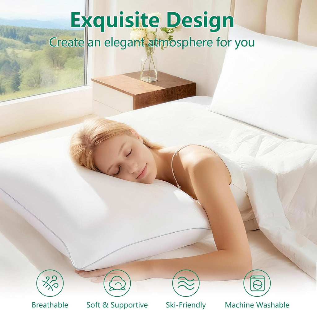 Pillows Standard Size Set of 4, Luxury Fluffy Bed Pillows for Sleeping 4 Pack, Soft and Supportive Bed Pillow with Down Alternative Filling for Side and Back Sleepers (18"x26")