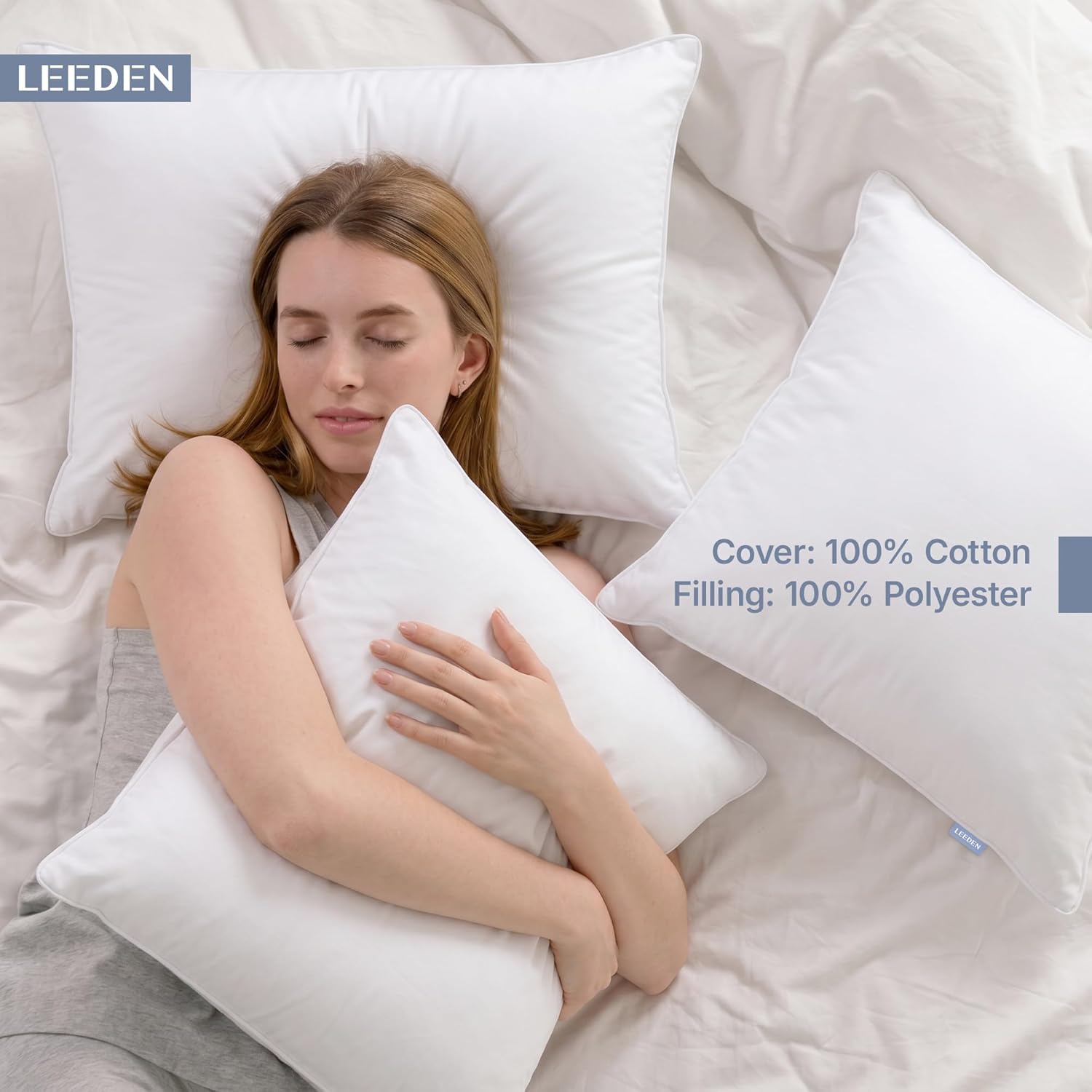 Leeden 18 x 18 Pillow Inserts (Set of 2) - Throw Pillow Inserts with 100% Cotton Cover - 18 Inch Square Decorative Pillows for Sofa, Couch, Bed and Home Decor