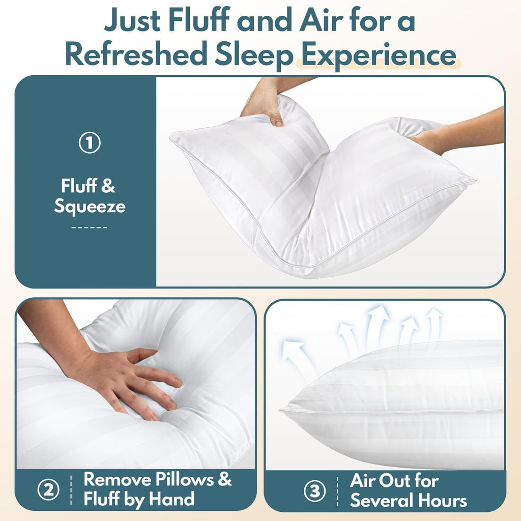 Standard Size Bed Pillows Set of 2 - Premium Breathable Down Alternative Pillows for Side, Back, and Stomach Sleepers Hotel Quality Fluffy Soft Microfiber Fill Cooling Skin-Friendly