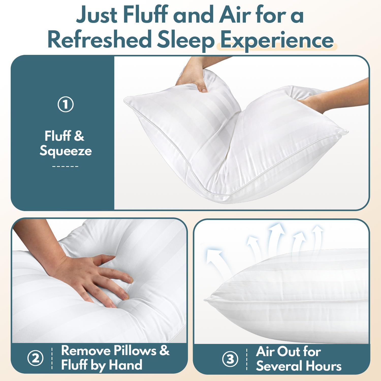 Standard Size Bed Pillows Set of 2 - Premium Breathable Down Alternative Pillows for Side, Back, and Stomach Sleepers Hotel Quality Fluffy Soft Microfiber Fill Cooling Skin-Friendly