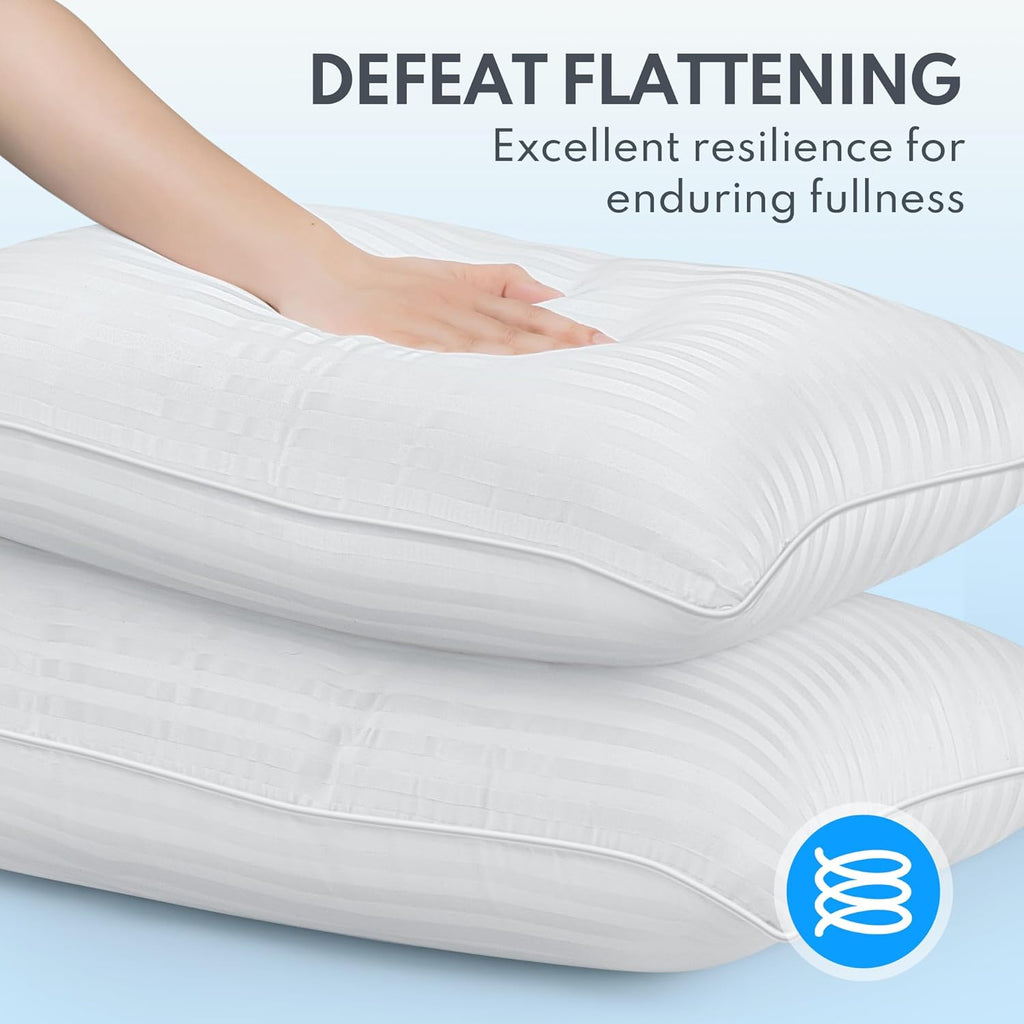 Standard Size Bed Pillows Set of 2 - Breathable Premium Down Alternative Pillows for Side, Back, and Stomach Sleepers Hotel Quality Fluffy Soft Microfiber Fill Cooling Skin-Friendly