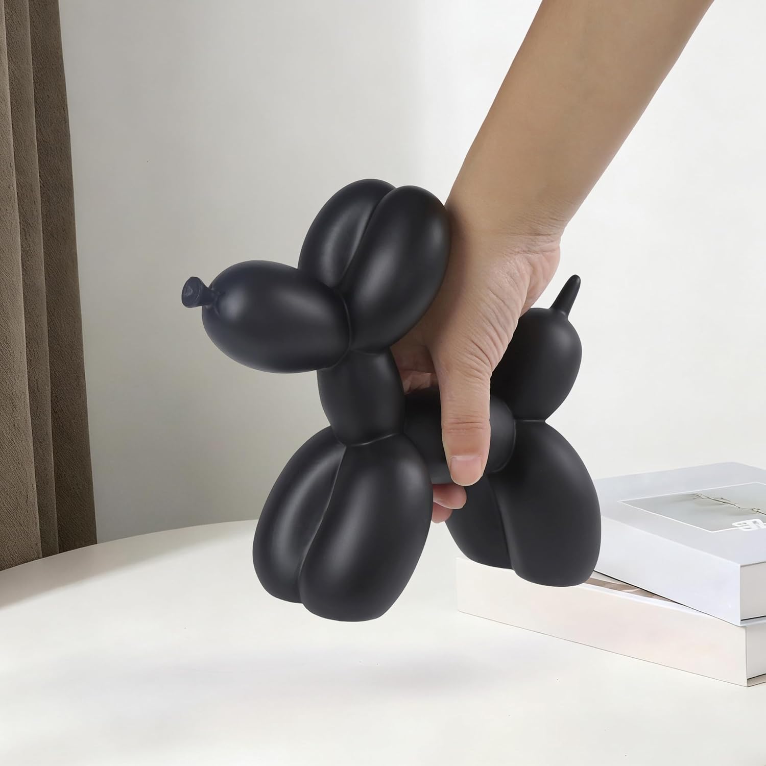 Notakia Creative Black Balloon Dog Decor Statue Crafts Living Room Decor Desktop Decorations,Handmade Modern Small Shelf Animal Statue Ornament Home Decor (Big Pure Black)