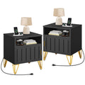 YITAHOME Night Stand Set 2, Fluted Nightstand with Charging Station, Metal Bedside Table with Storage Shelf, Modern End Tables for Bedroom Sofa Couch, Black
