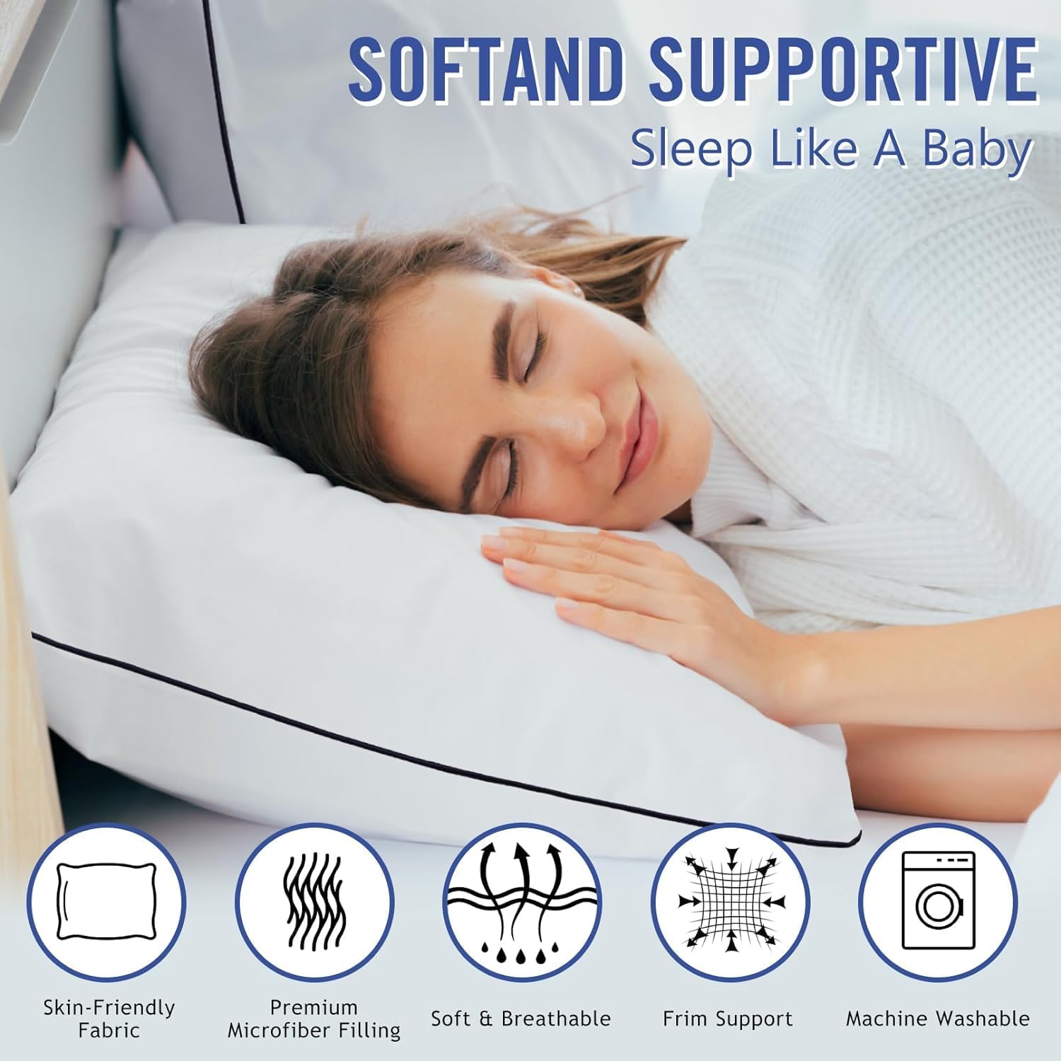 Vorouhals Hotel Collection Bed Pillows for Sleeping 4 Pack Standard Size Cooling Pillows Set of 4 for Back, Stomach or Side Sleepers, Super Soft Down Alternative Microfiber Filled Pillows