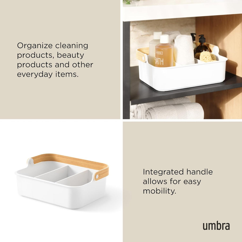 Umbra Bellwood Multipurpose Caddy Organizer with Handle, Desk, Makeup, Dorm Caddy, Kitchen Cabinet Organizer, Natural/White