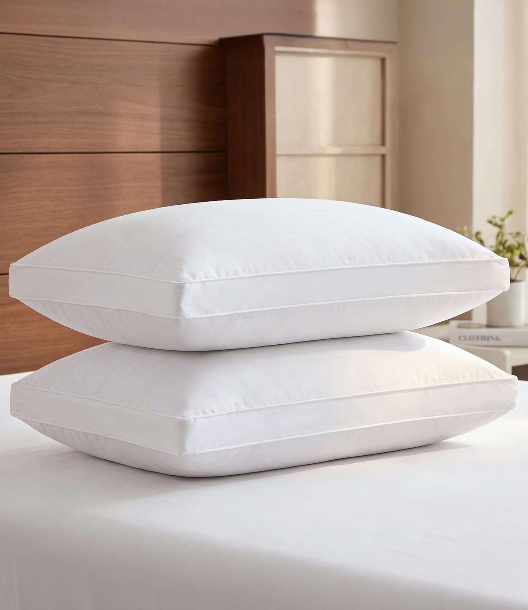 2 Pack White Luxury Hotel Pillows, Standard Size Soft Breathable Down Alternative Pillows