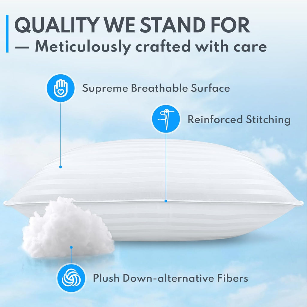 Standard Size Bed Pillows Set of 2 - Breathable Premium Down Alternative Pillows for Side, Back, and Stomach Sleepers Hotel Quality Fluffy Soft Microfiber Fill Cooling Skin-Friendly