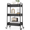 TOOLF 3-Tier Rolling Cart - Metal Utility Storage Organizer with Lockable Wheels, 33 lbs Per Shelf, Tool-Free 5-Min Assembly, for Kitchen Bathroom Office Nursery Craft Room, White