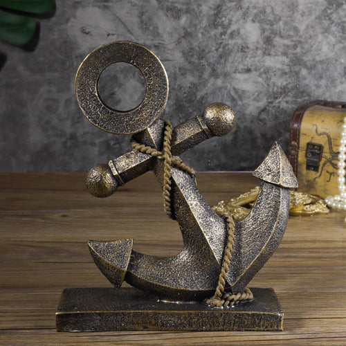 Anchor Sculpture Coastal Decor Nautical Boat Statue Art Ship Theme Retro Style Home Office Desktop Shelf Decoration Crafts Resin Ornament (Golden)