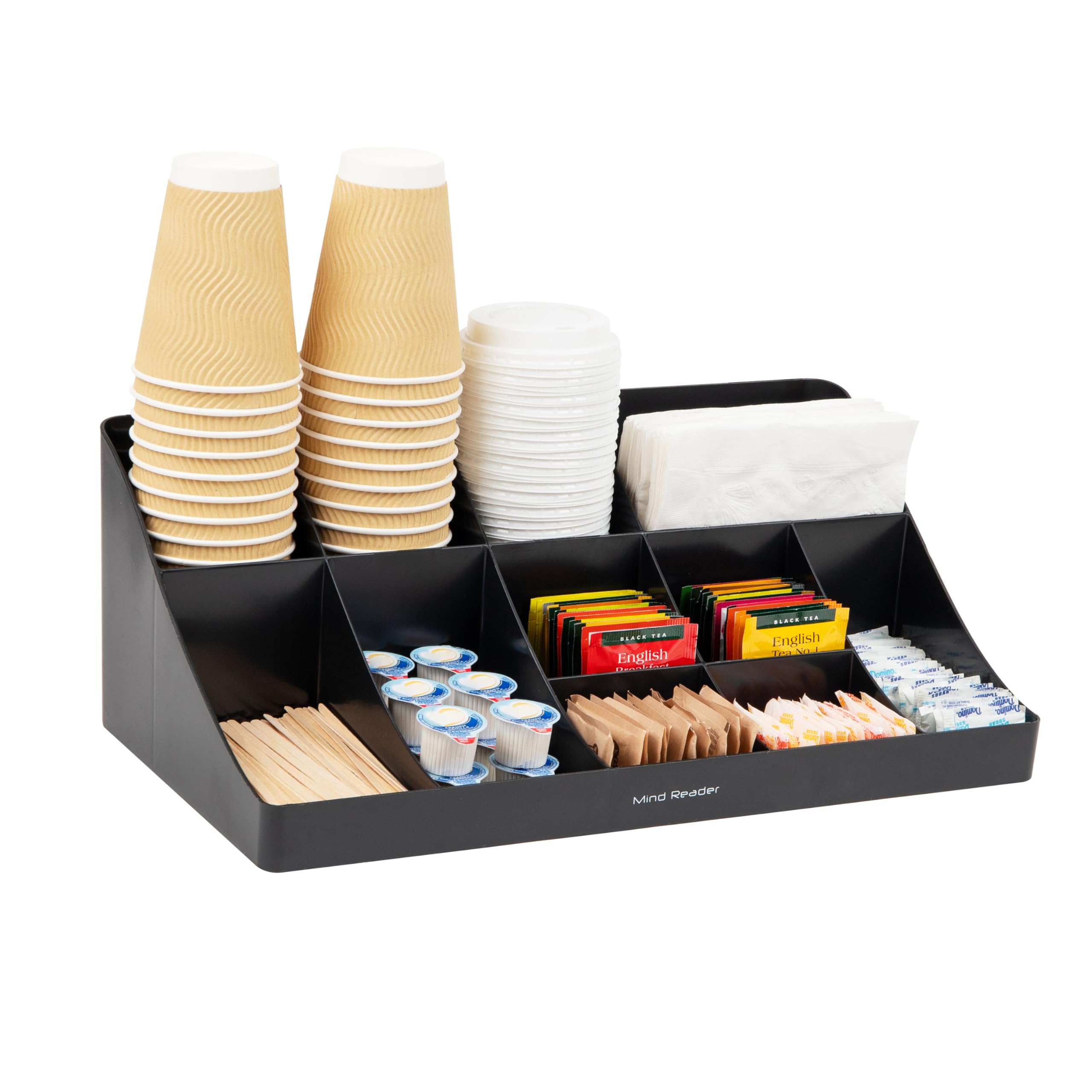Mind Reader Countertop Organizer, 2 Tier Mesh Storage Caddy with 11 Compartments for Office Supplies, Breakroom Essentials, and Snacks