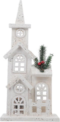 LABRIMP 1pc Luminous Wooden Castle Ornament Christmas Village House Lighted Desktop Decor for Holiday Party Home Adornment