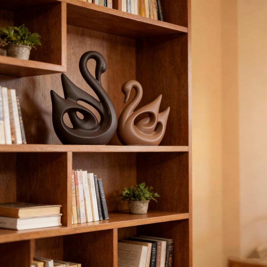 Ceramic Statue,Family Figurines,Creative Ceramic Decorative,Crafts Ornaments Home Decor,Memorial Gift for Parents,Suitable for Shelf,Bookself (Nordic swan)