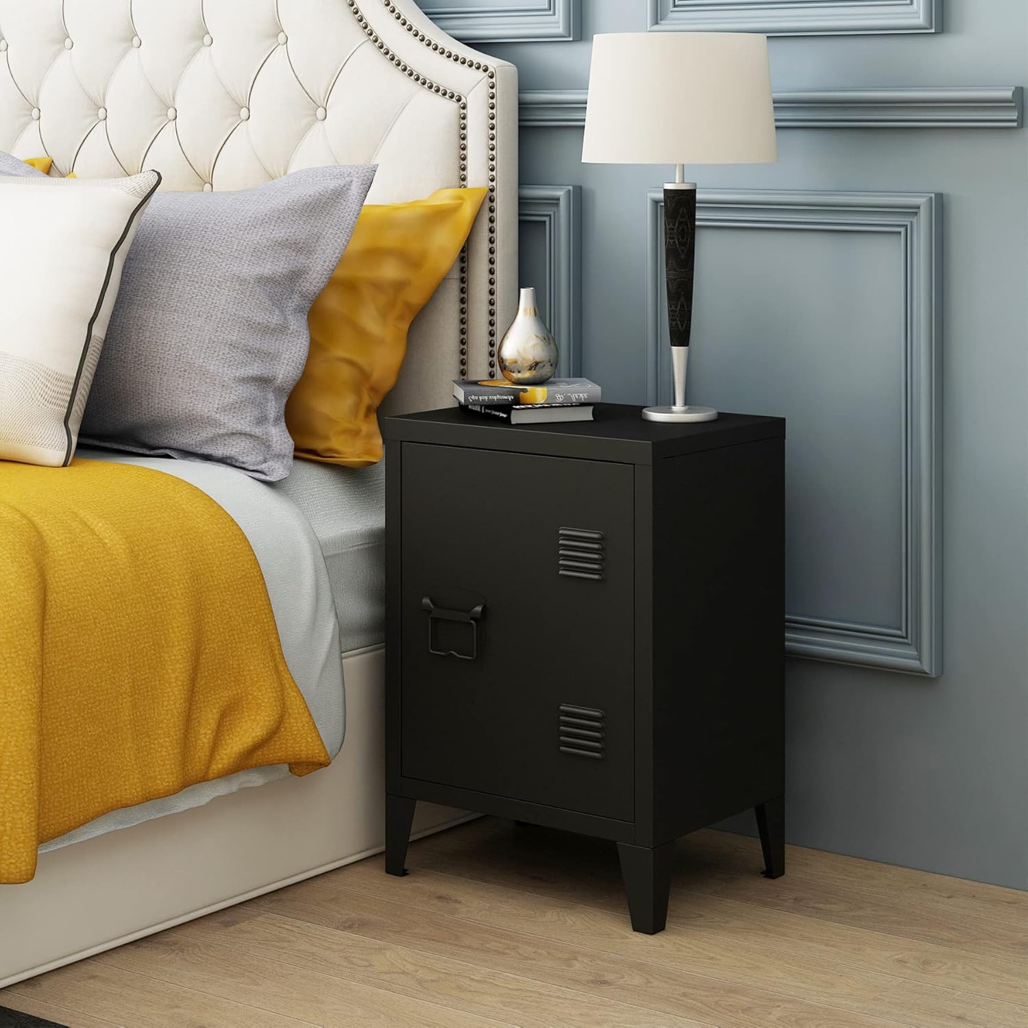 MIOCASA Metal Nightstand Modern End Side Table Steel Bedside Storage Cabinet with Shelf Easy Assembly for Living Room Bedroom