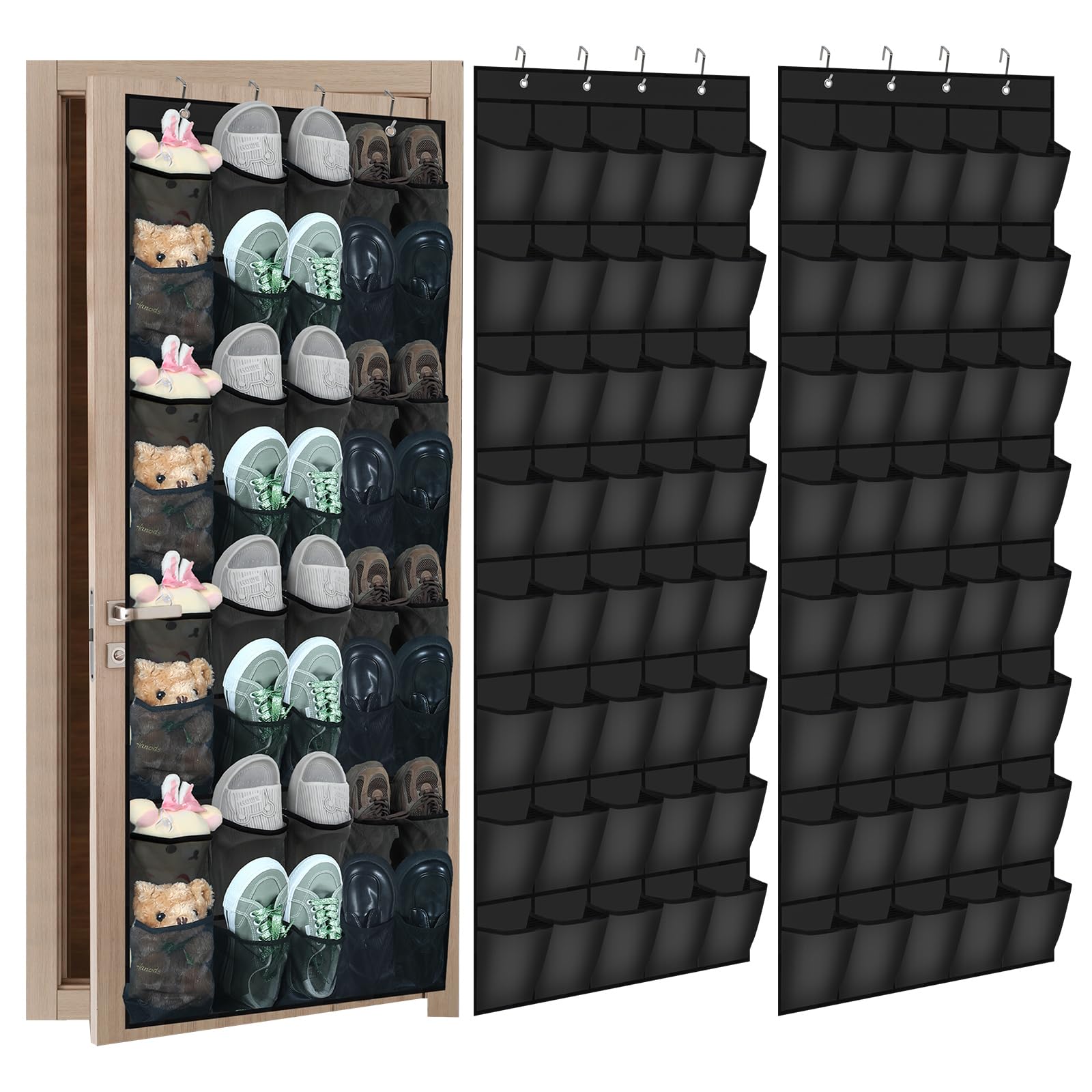 Windyun 2 Pack 40 Over the Door Shoe Organizers Large Mesh Pocket Hanging Shoe Rack for Closet Nonslip Behind Dorm Door Storage Holder Dorm Essentials Back to School Organizer for College(Black)