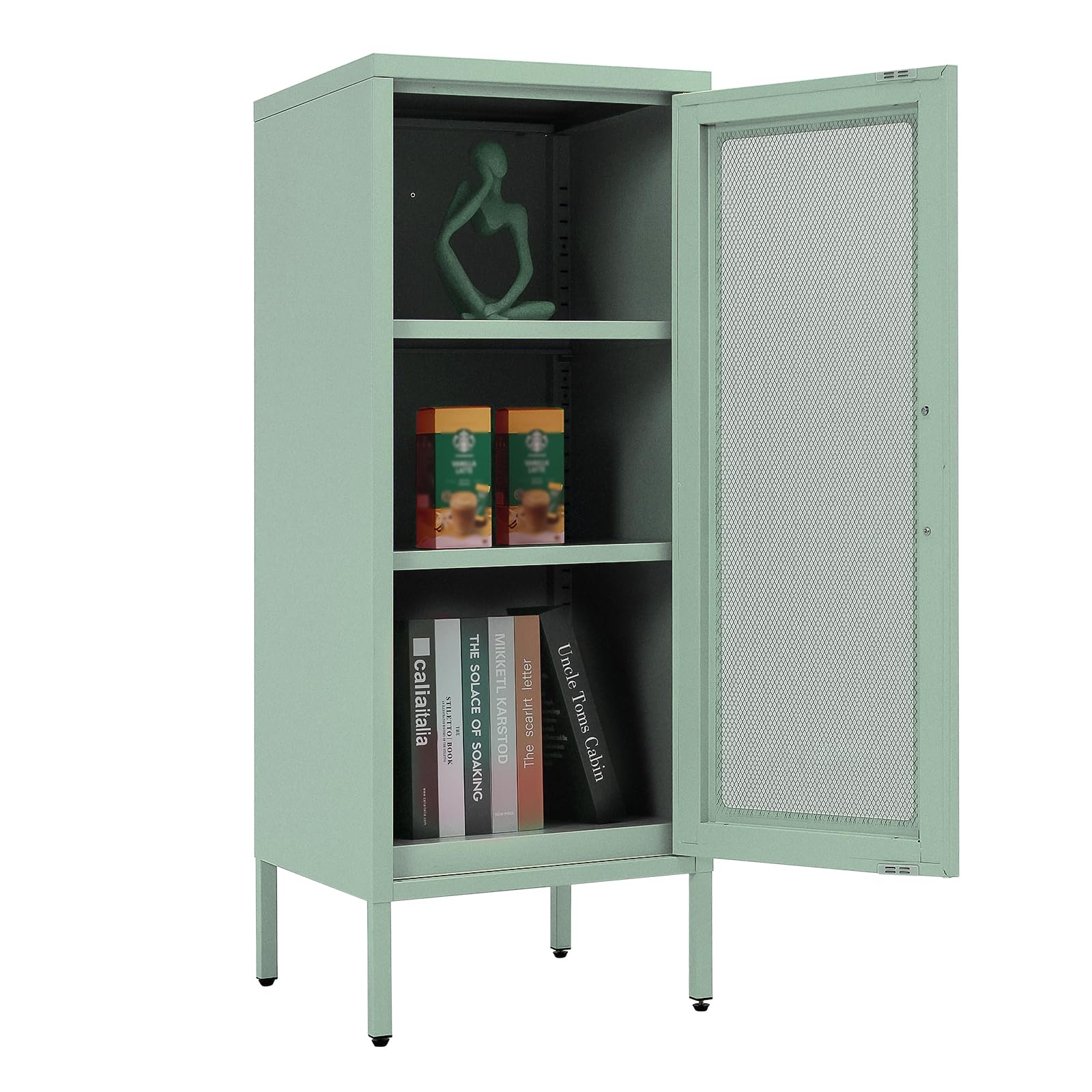 ALBAD Compact Metal Nightstand with Lockable Cabinet and Open Shelf, Modern Bedside Table, Versatile Side Table for Bedroom, Living Room, or Office (Black, 26" H-Lockable Door)