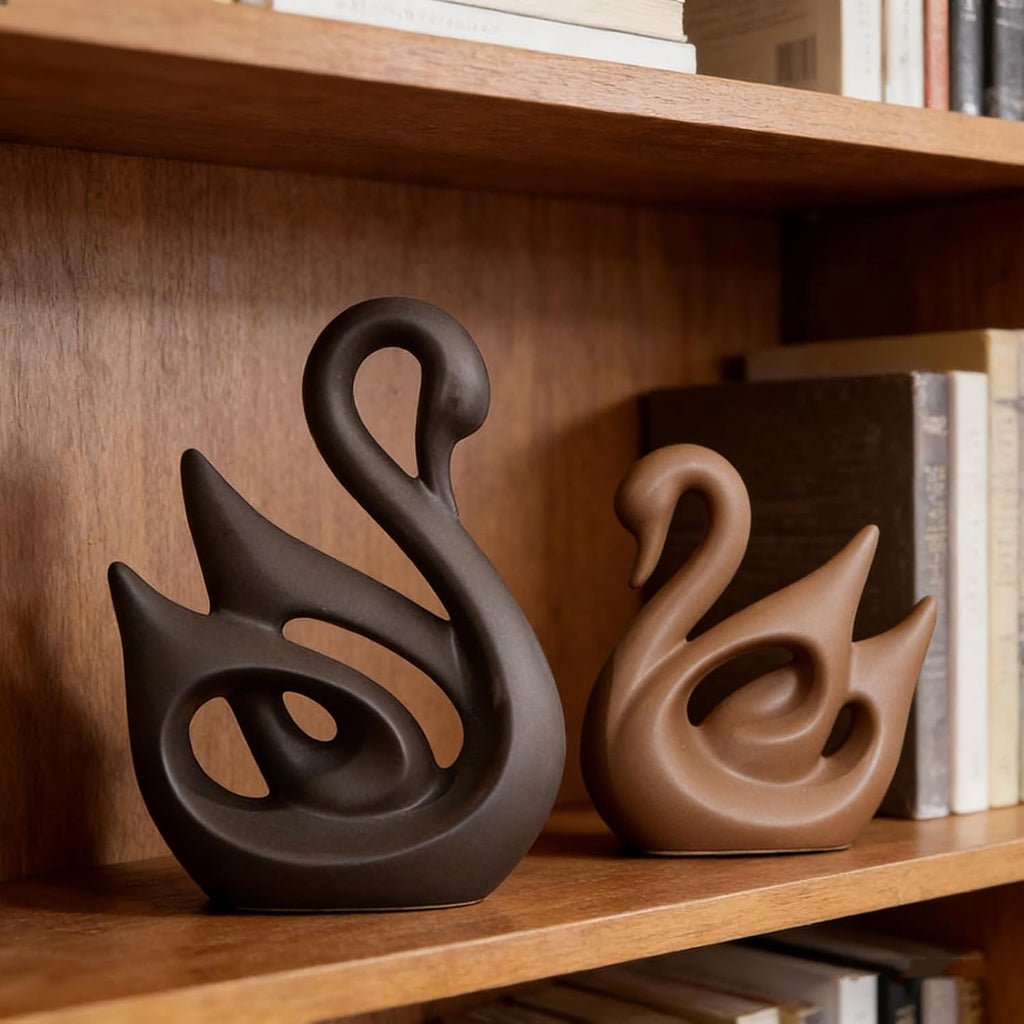 Ceramic Statue,Family Figurines,Creative Ceramic Decorative,Crafts Ornaments Home Decor,Memorial Gift for Parents,Suitable for Shelf,Bookself (Nordic swan)