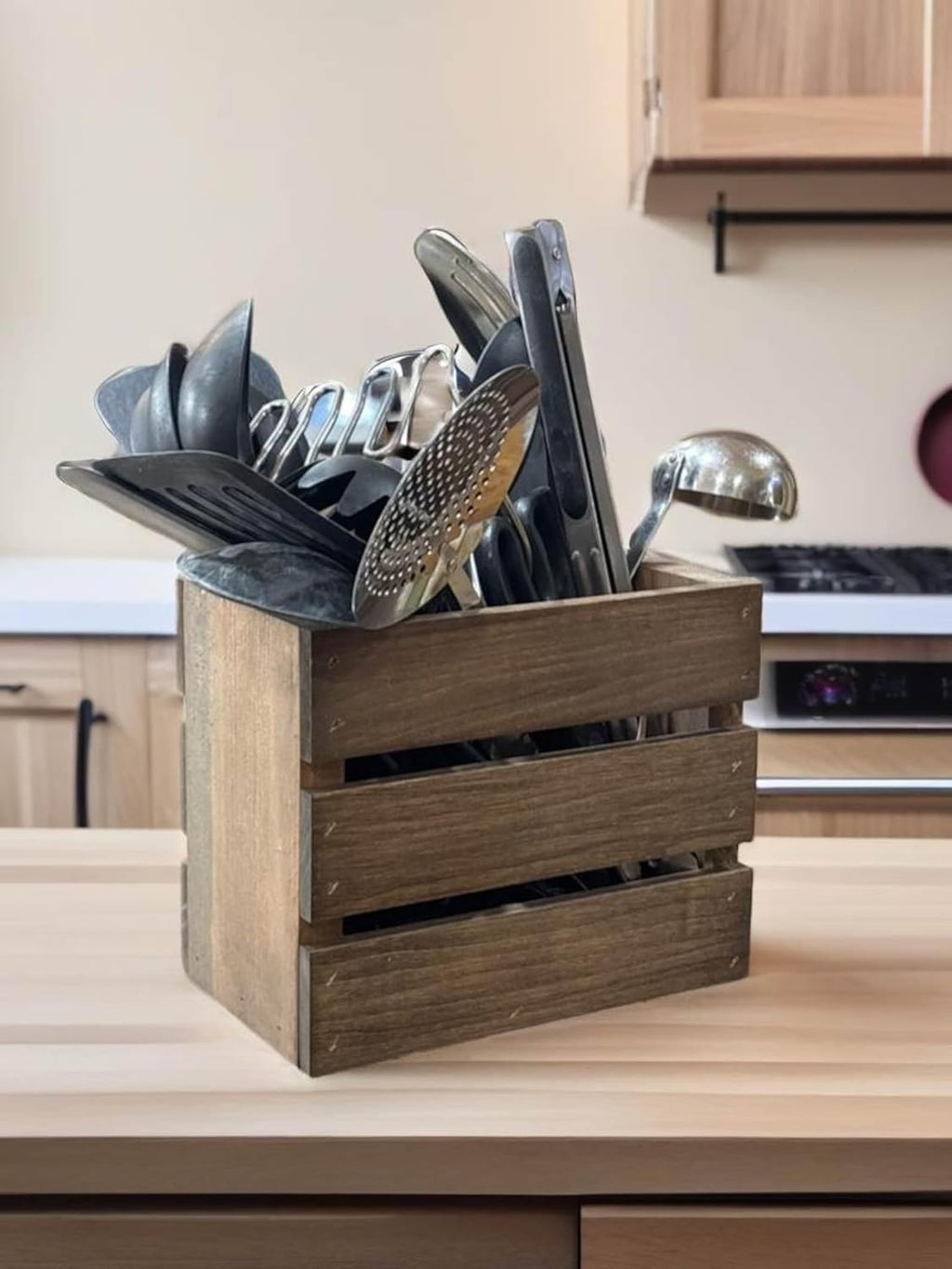 Farmhouse Kitchen Utensil Caddy Stackable design saves cabinet and pantry storage space