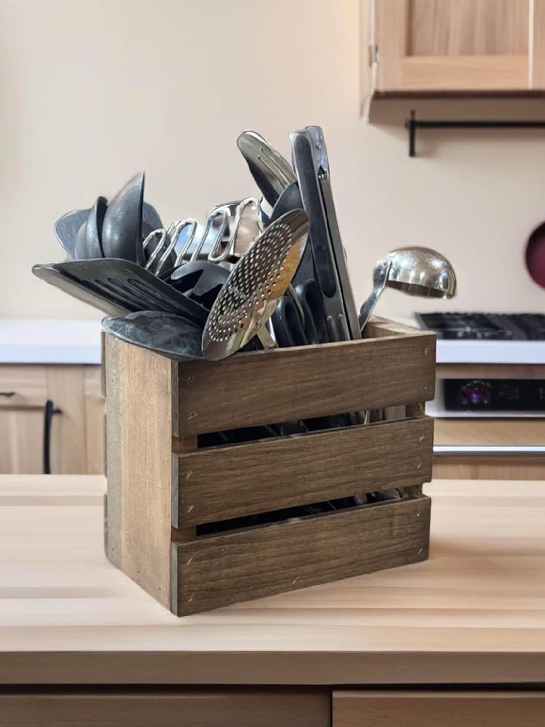 Farmhouse Kitchen Utensil Caddy Stackable design saves cabinet and pantry storage space