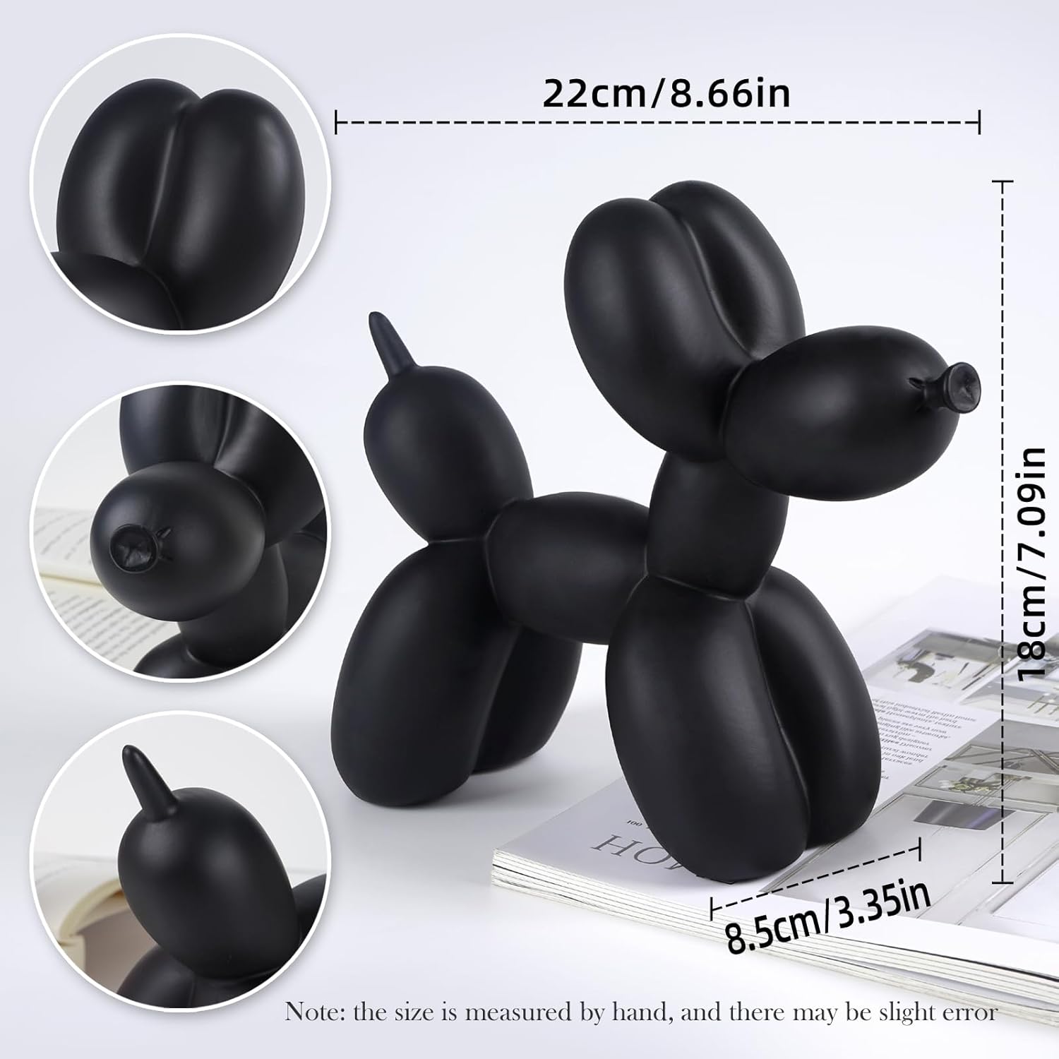 Notakia Creative Black Balloon Dog Decor Statue Crafts Living Room Decor Desktop Decorations,Handmade Modern Small Shelf Animal Statue Ornament Home Decor (Big Pure Black)