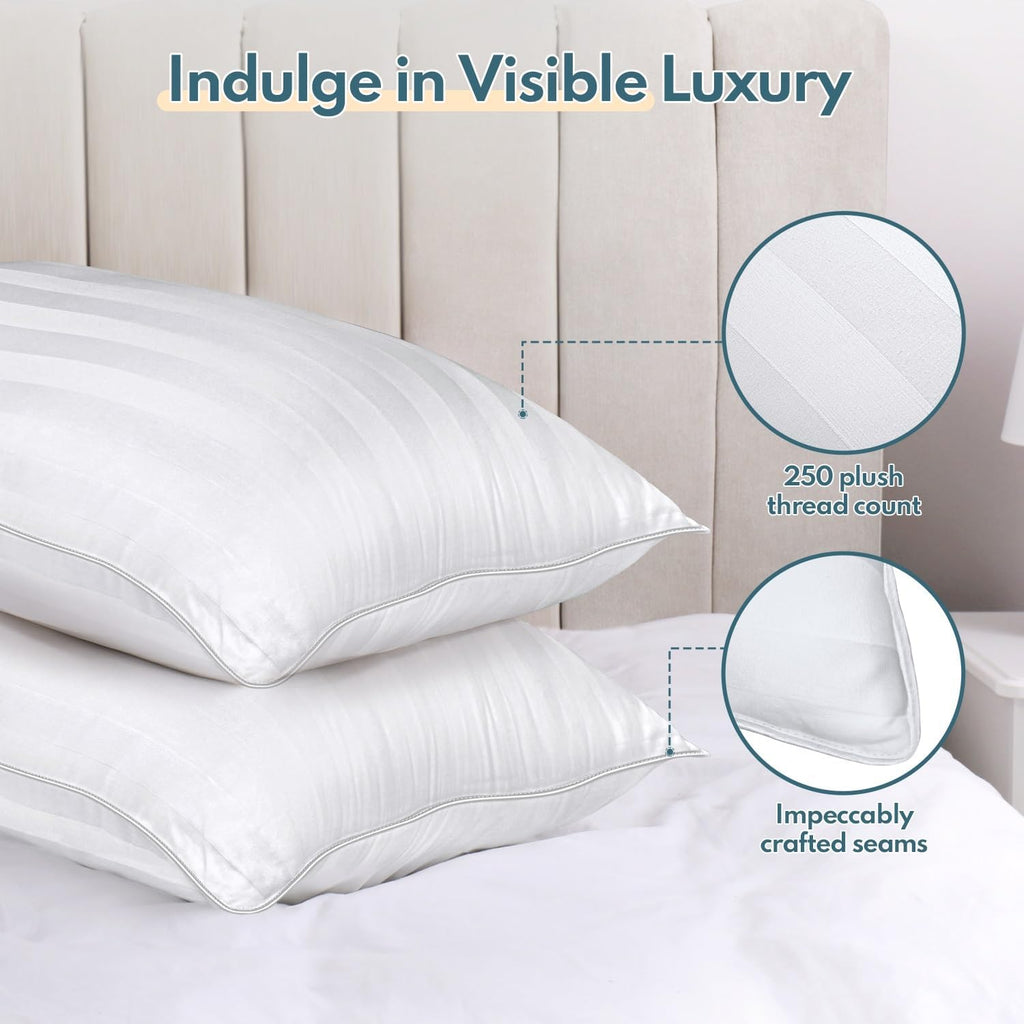 Standard Size Bed Pillows Set of 2 - Premium Breathable Down Alternative Pillows for Side, Back, and Stomach Sleepers Hotel Quality Fluffy Soft Microfiber Fill Cooling Skin-Friendly