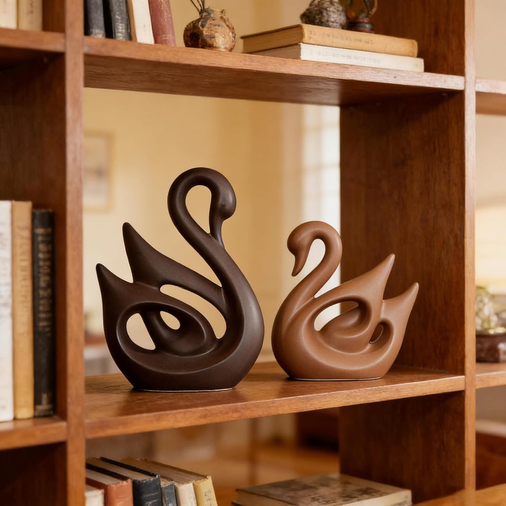 Ceramic Statue,Family Figurines,Creative Ceramic Decorative,Crafts Ornaments Home Decor,Memorial Gift for Parents,Suitable for Shelf,Bookself (Nordic swan)