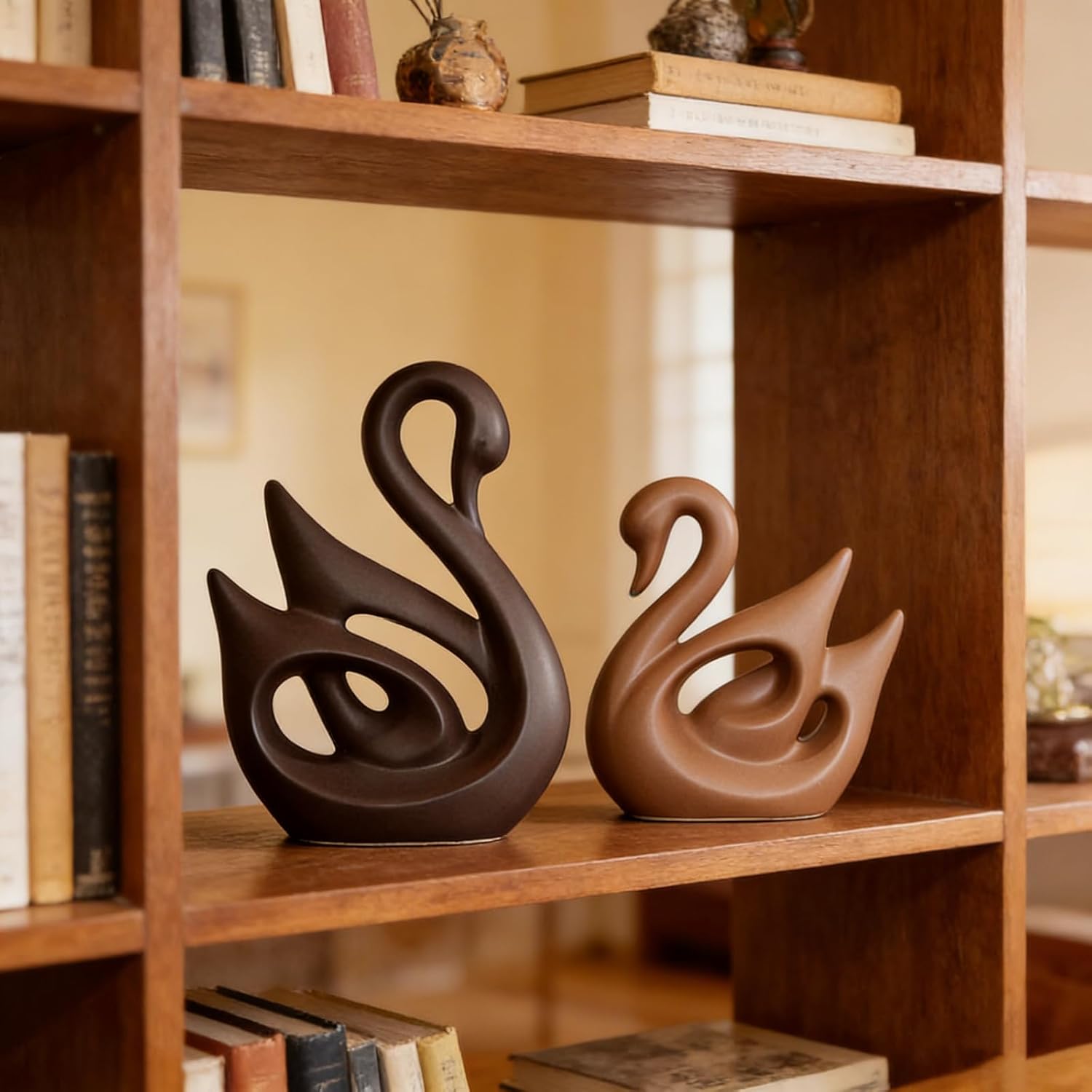 Ceramic Statue,Family Figurines,Creative Ceramic Decorative,Crafts Ornaments Home Decor,Memorial Gift for Parents,Suitable for Shelf,Bookself (Nordic swan)