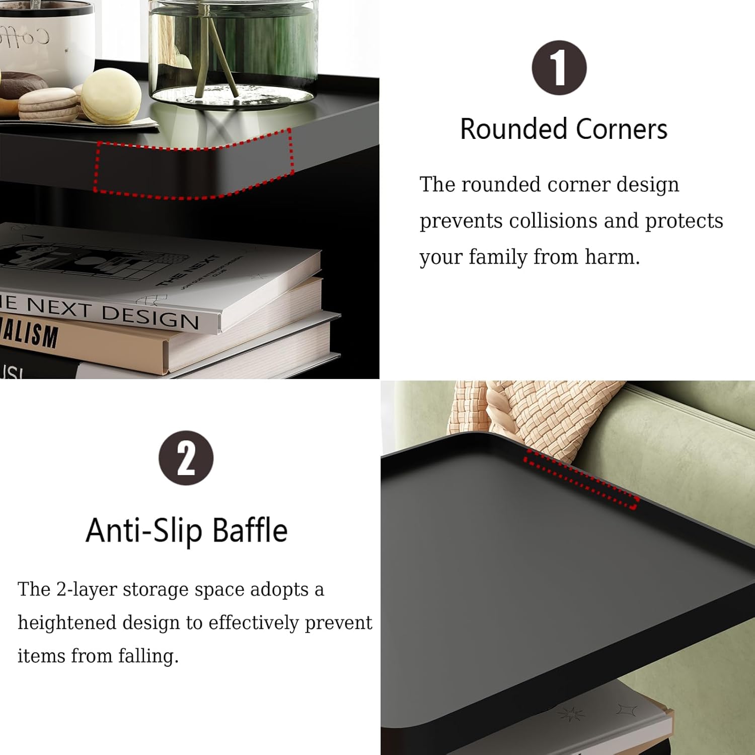 2-Tier Black Metal Side Table, Square Accent Nightstand for Bedroom Living Room