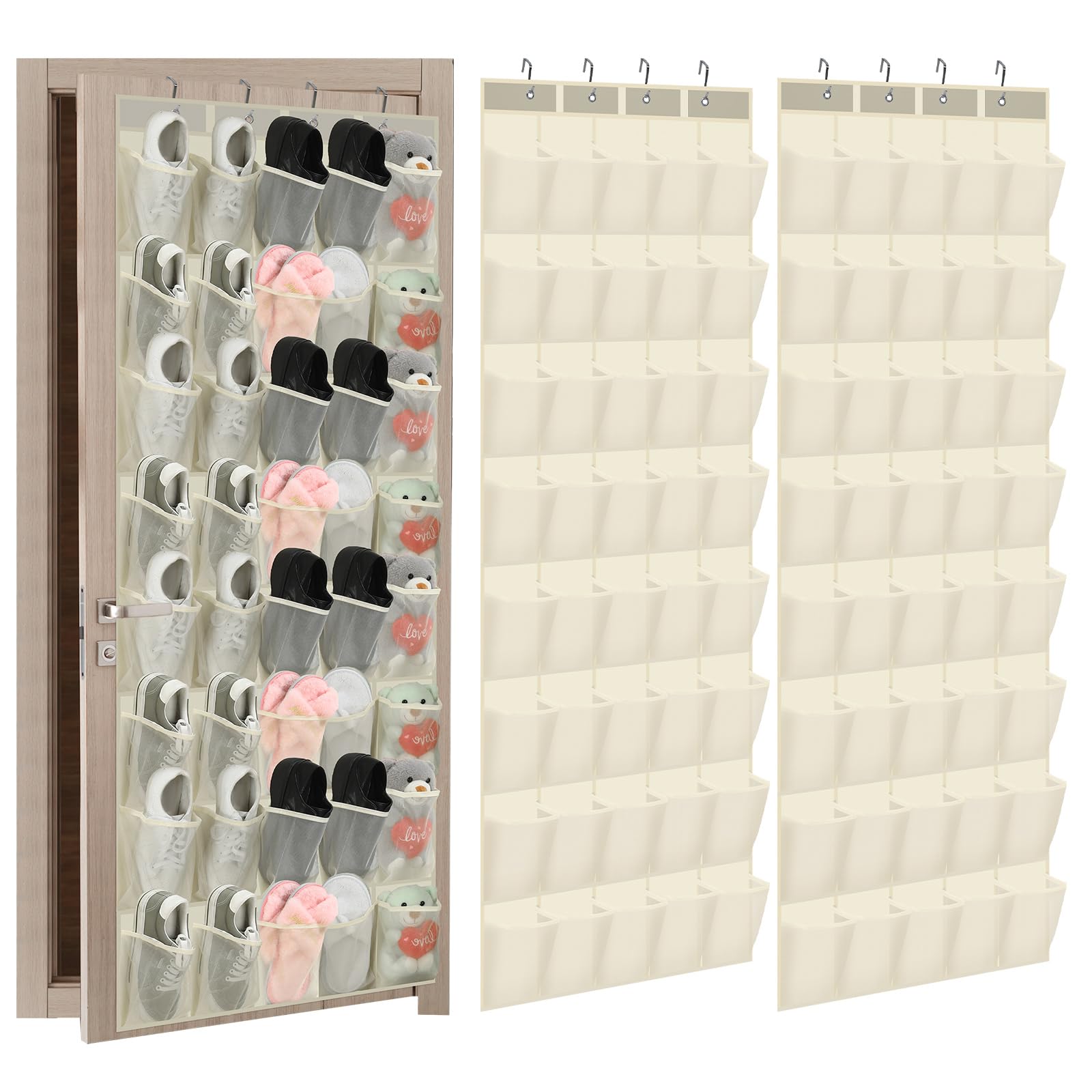 Windyun 2 Pack 40 Over the Door Shoe Organizers Large Mesh Pocket Hanging Shoe Rack for Closet Nonslip Behind Dorm Door Storage Holder Dorm Essentials Back to School Organizer for College(Black)