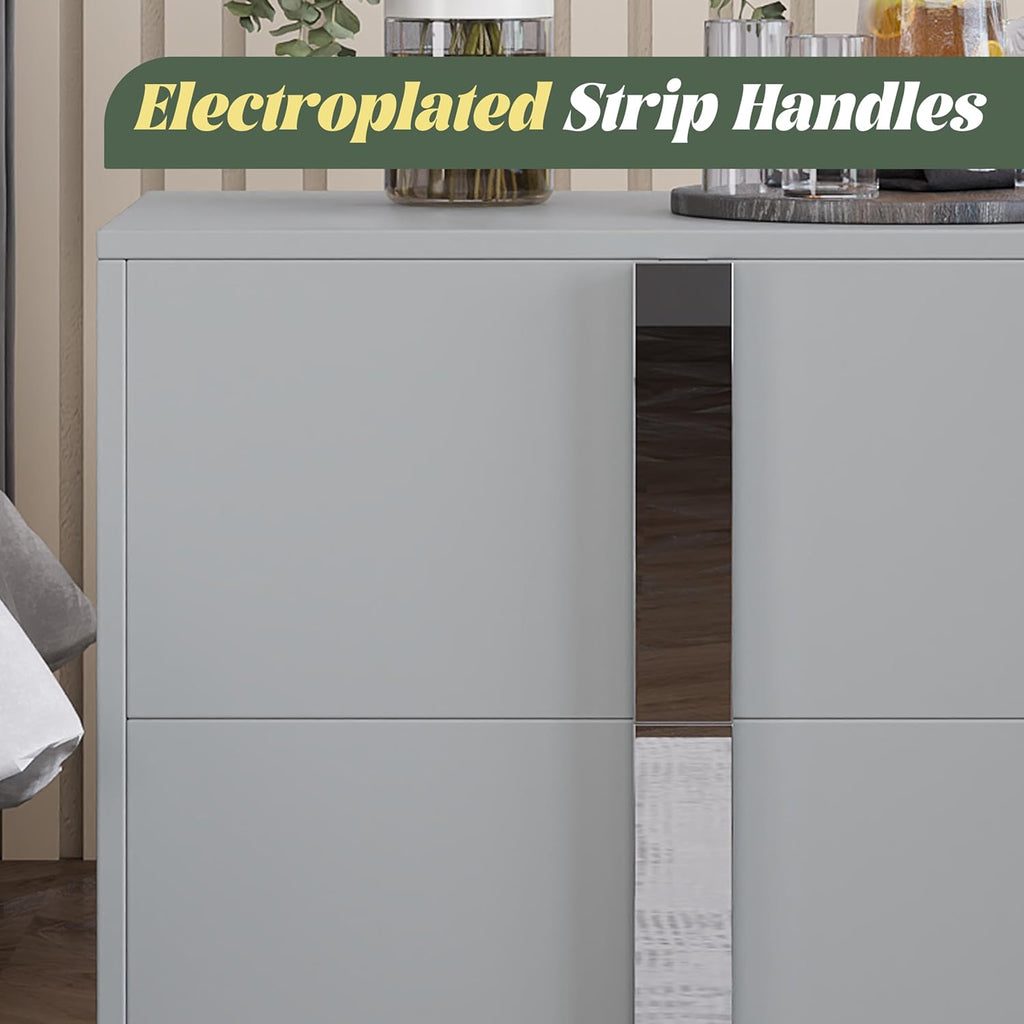 Linique Modern Nightstand with Metal Handle and Base, 2 Drawers Bed Side Table, Wooden End Table for Living Room, Grey