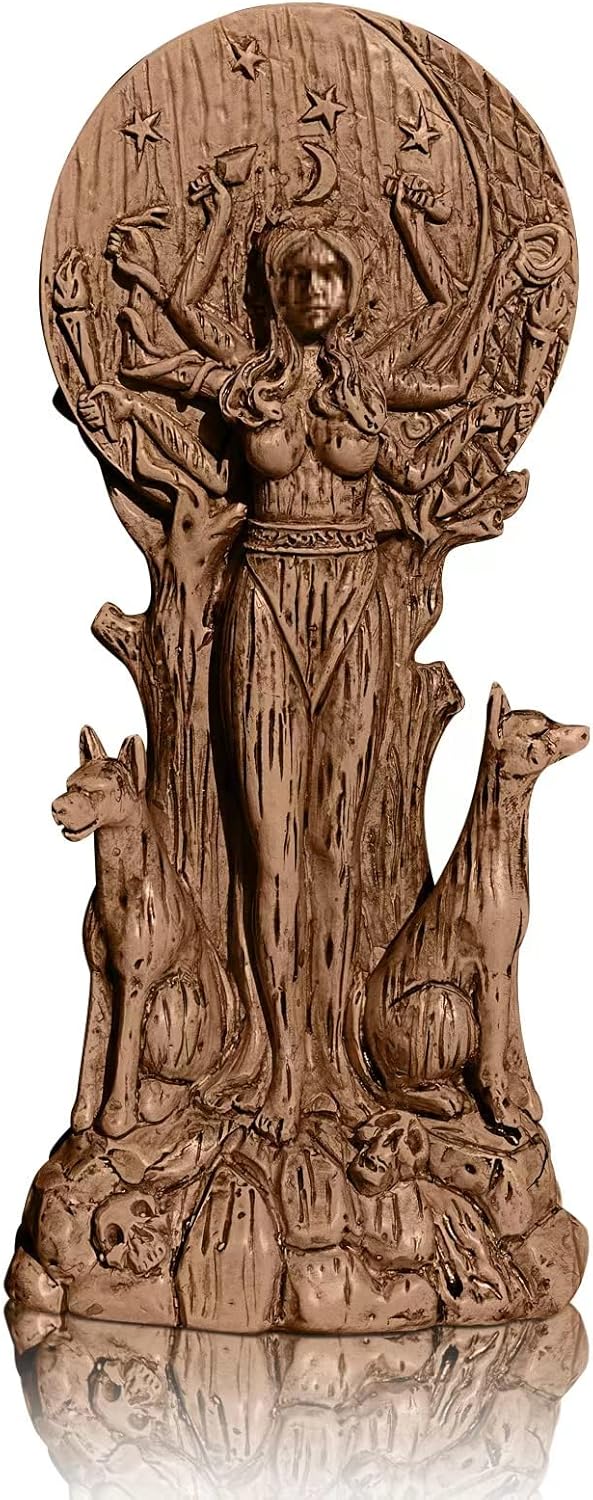 Goddess of Magic Hecate Goddess Statue, Western Goddess Statue, Magic and Witchcraft Goddess Altar Craft Creative Desktop Ornament. (Gold)