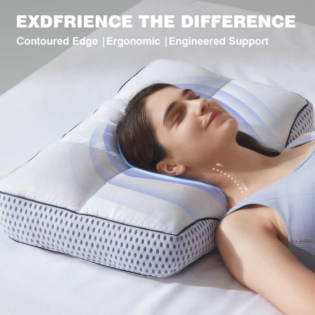 Glaciman Firm Shredded Memory Foam Bed Pillow, Ergonomic Neck and Shoulder Support for Back and Side Sleepers, Machine Washable, Breathable Mesh Gusset, Queen 15 x 25 x 4 Inch, 1 Pack