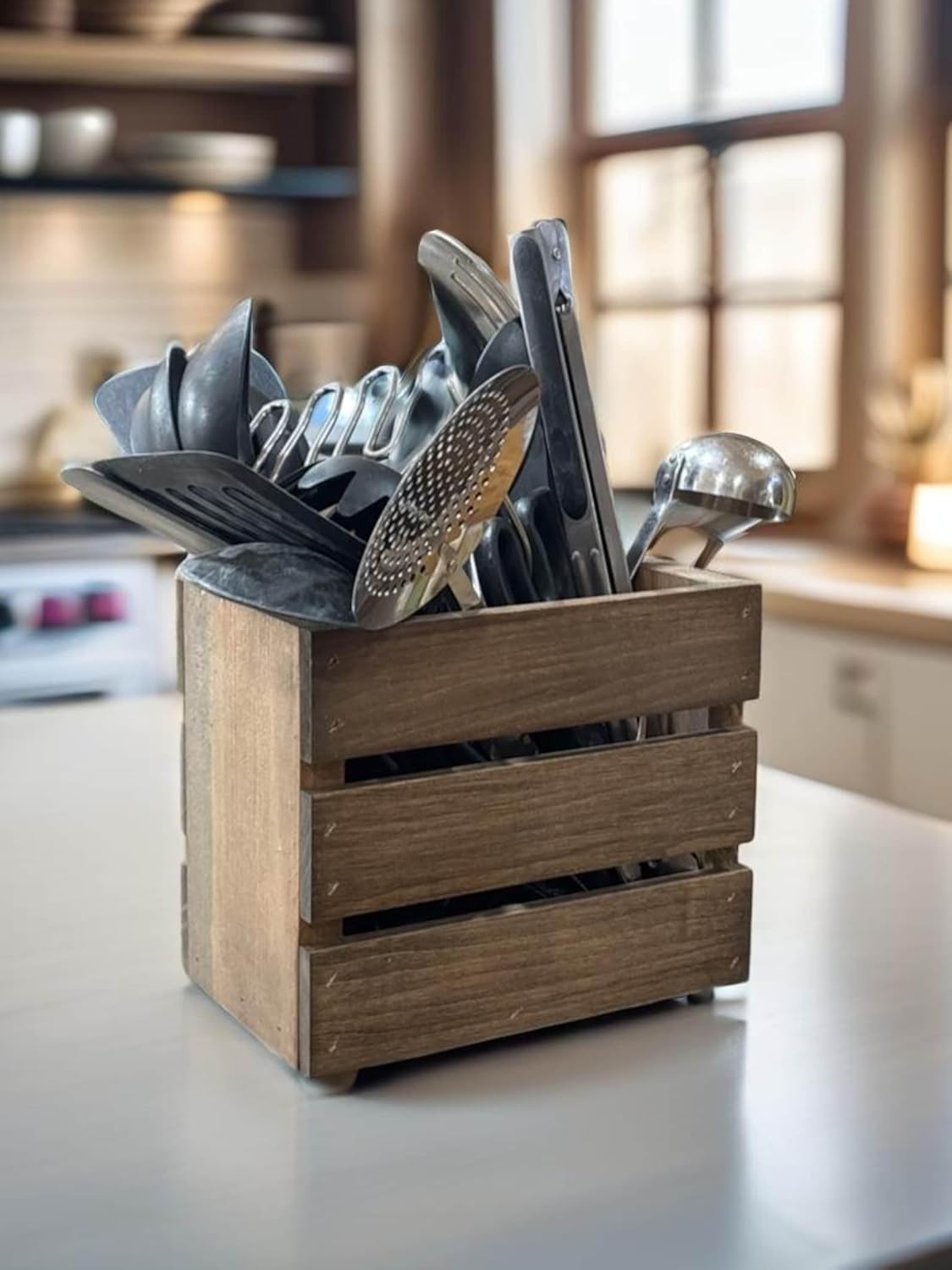 Farmhouse Kitchen Utensil Caddy Stackable design saves cabinet and pantry storage space